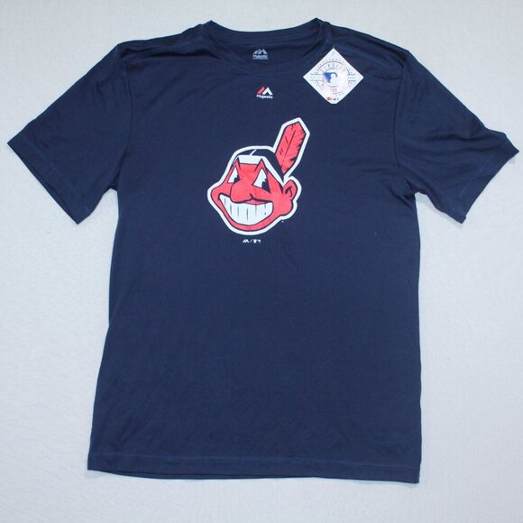 Majestic Men Blue Tee Shirt Cleveland Indians Short Sleeve Coolbase Size Medium - Picture 1 of 8